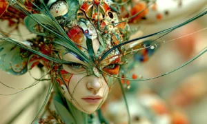 dark mask lynx woman landscape art