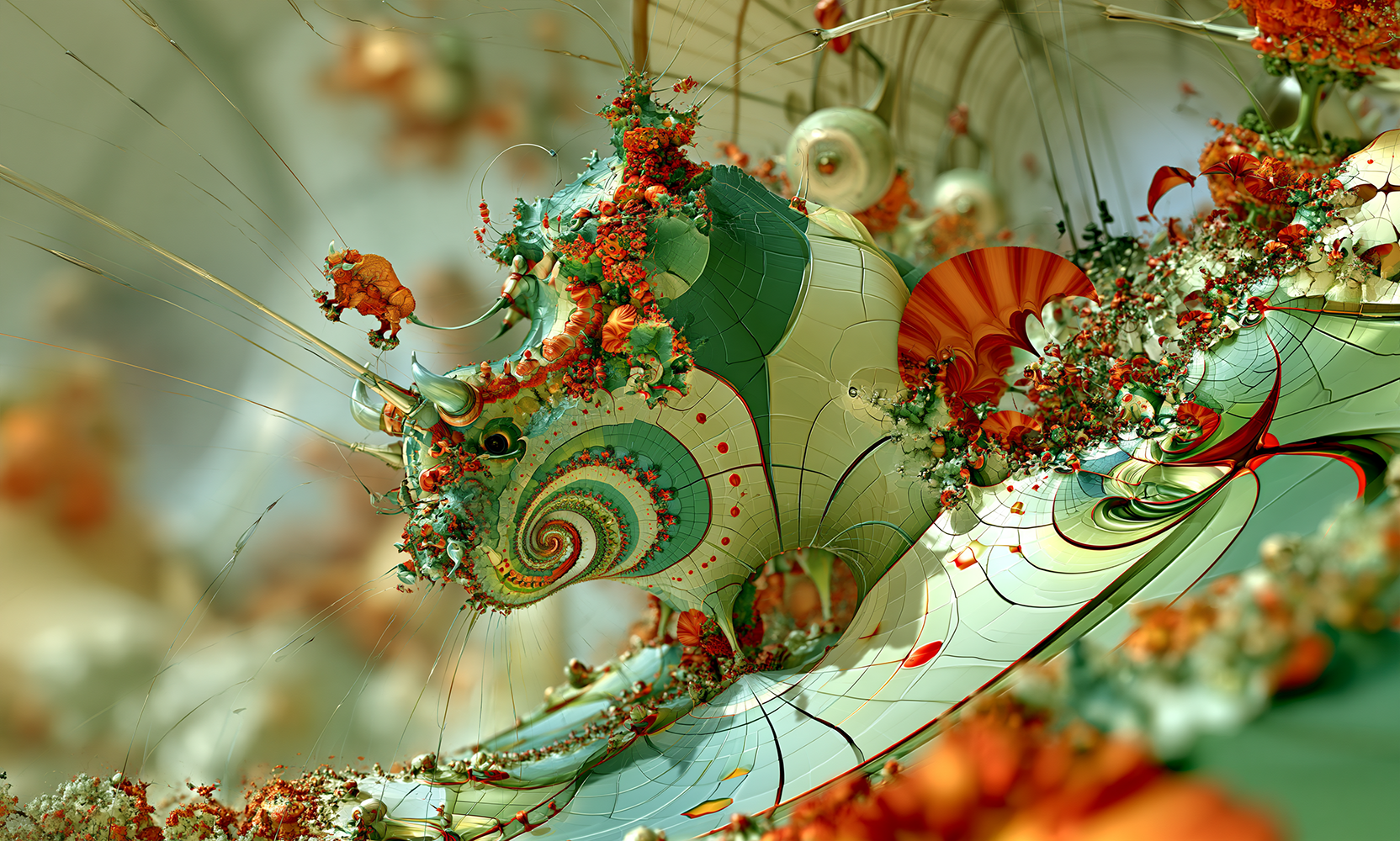 snail shell dragon wing landscape art