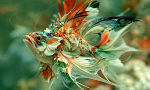 plume fin goldfish landscape art