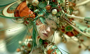 veiled face in the petal swirl landscape art