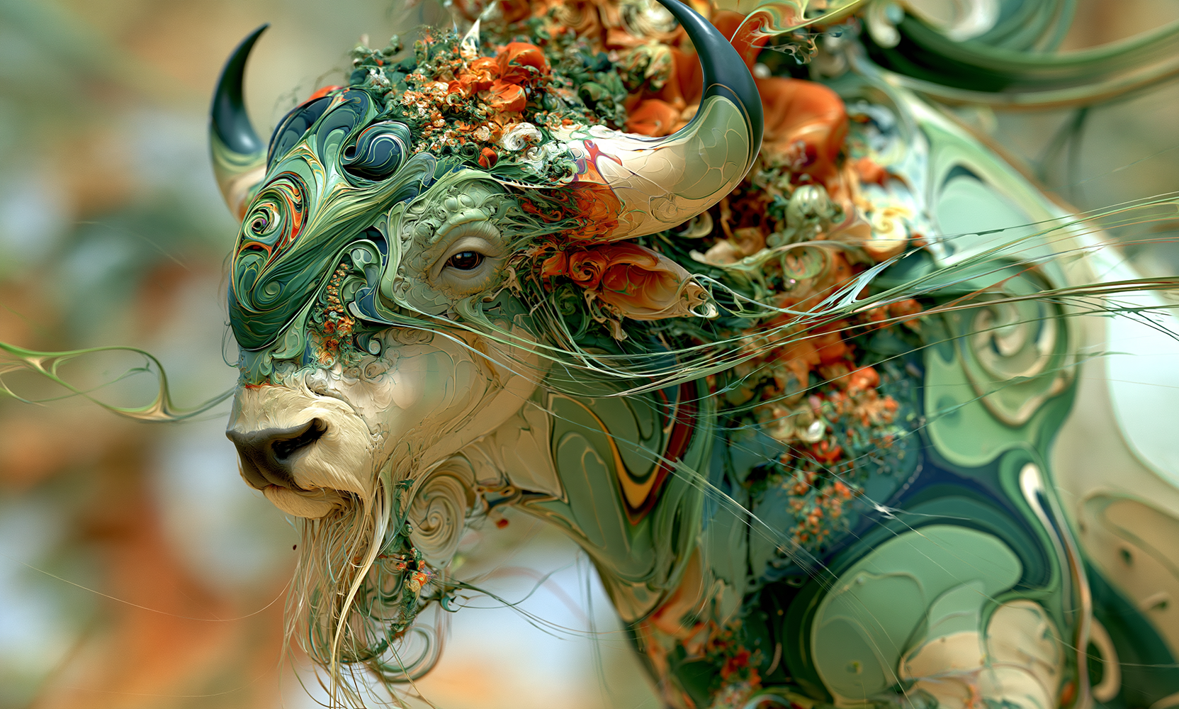 swirl patterned ox landscape art