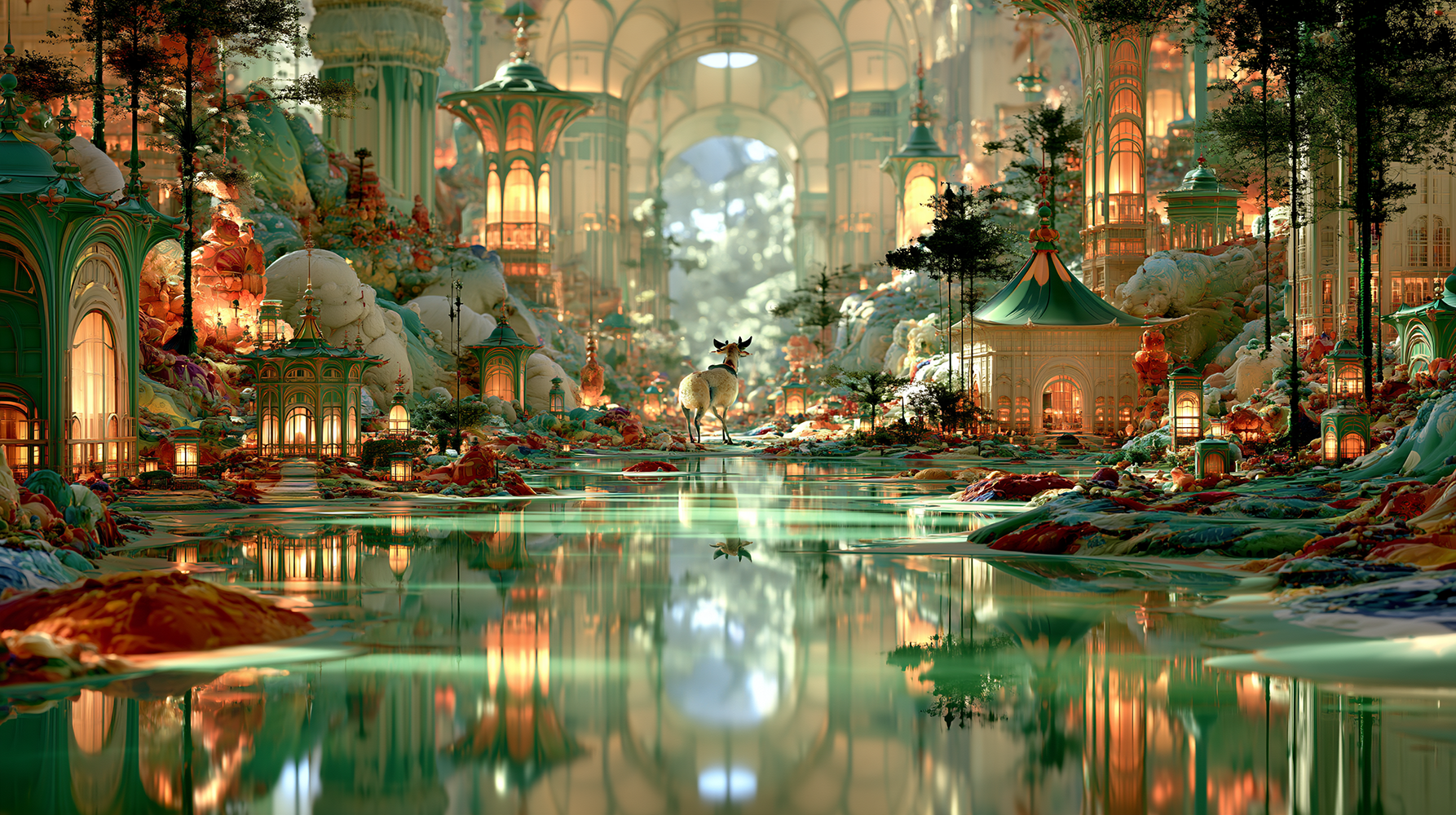 lantern court on the pond landscape art