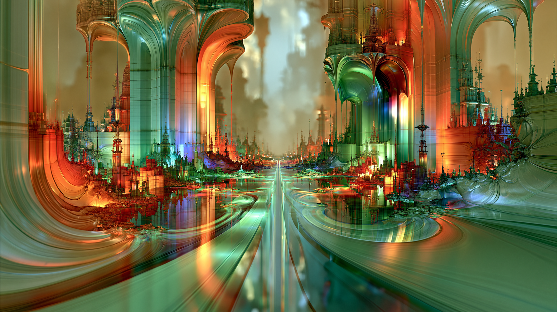 curved light arcade landscape art