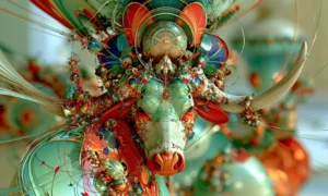 winged ox mask landscape art
