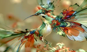 orange wing hummingbird landscape art