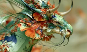 orange wing ox dragon landscape art