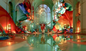 stained glass hall reflection landscape art