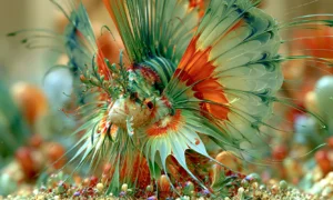 fan tailed fire bird landscape art