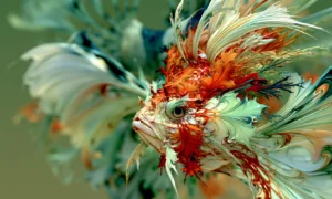 feather crest fish landscape art