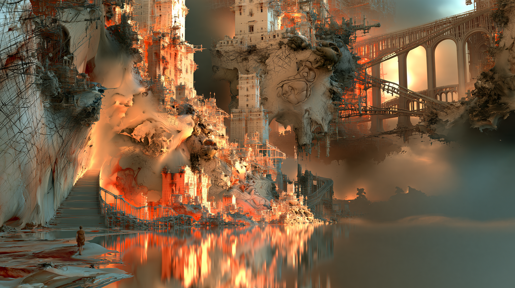coral palace on the water landscape art