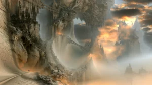 hollow cliff tunnel road landscape art