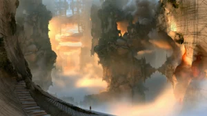 wooden stair to the hanging gardens landscape art