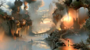 arched pier sunset landscape art