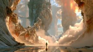 stairs up the cloud cave landscape art