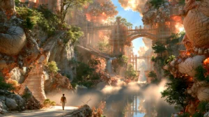 garden bridge valley landscape art