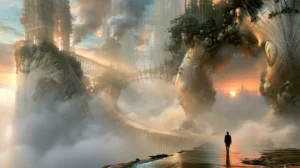 wet beach tower walker landscape art