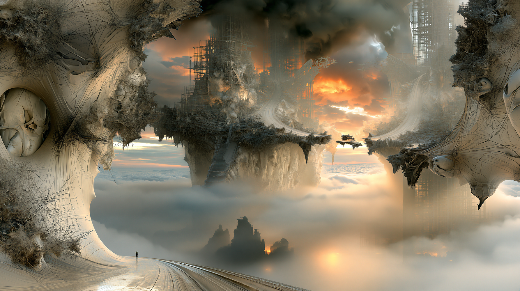 floating face isles landscape art