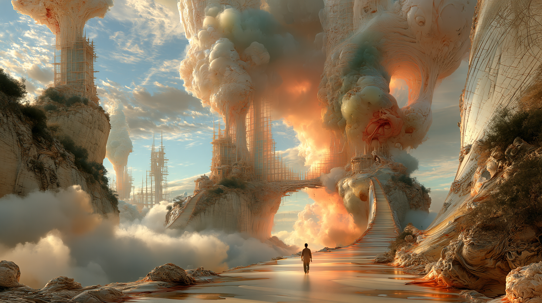 smoke pillar bridge landscape art