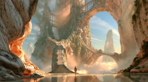 cave window to the stone spire landscape art