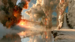 sunset pier bridge landscape art