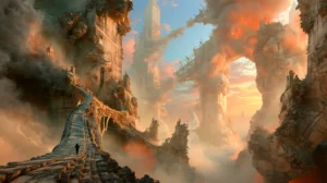 rope bridge climb landscape art