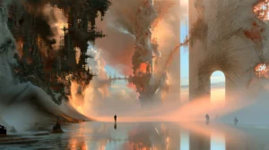 rose haze lakeshore landscape art