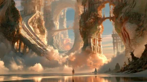 ruined colonnade stair landscape art