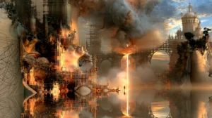 glowing cleft ruins landscape art