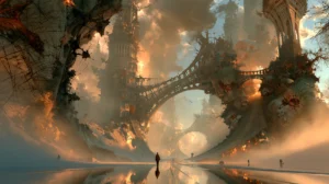 giant bridge arch lake landscape art