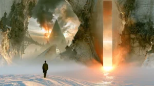 light pillar on the snowfield landscape art