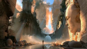 stone head and the bridge landscape art