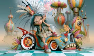 eye tower streamliner girl landscape art