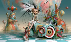 speaker wheel seat girl landscape art