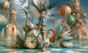 clock egg swan girl landscape art