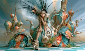 pinwheel wheel dragon girl landscape art