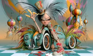 corn cone top hat girl landscape art