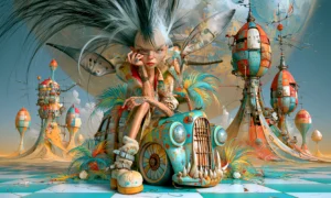 gearbox wheel girl landscape art