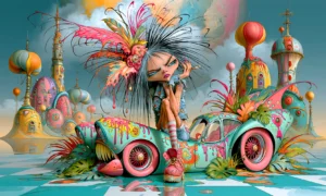 pink flower hair cruiser girl landscape art