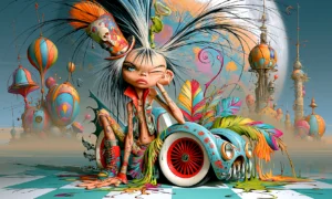skull top hat hot rod girl landscape art