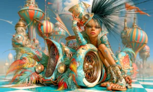 golden spoke gloved girl landscape art