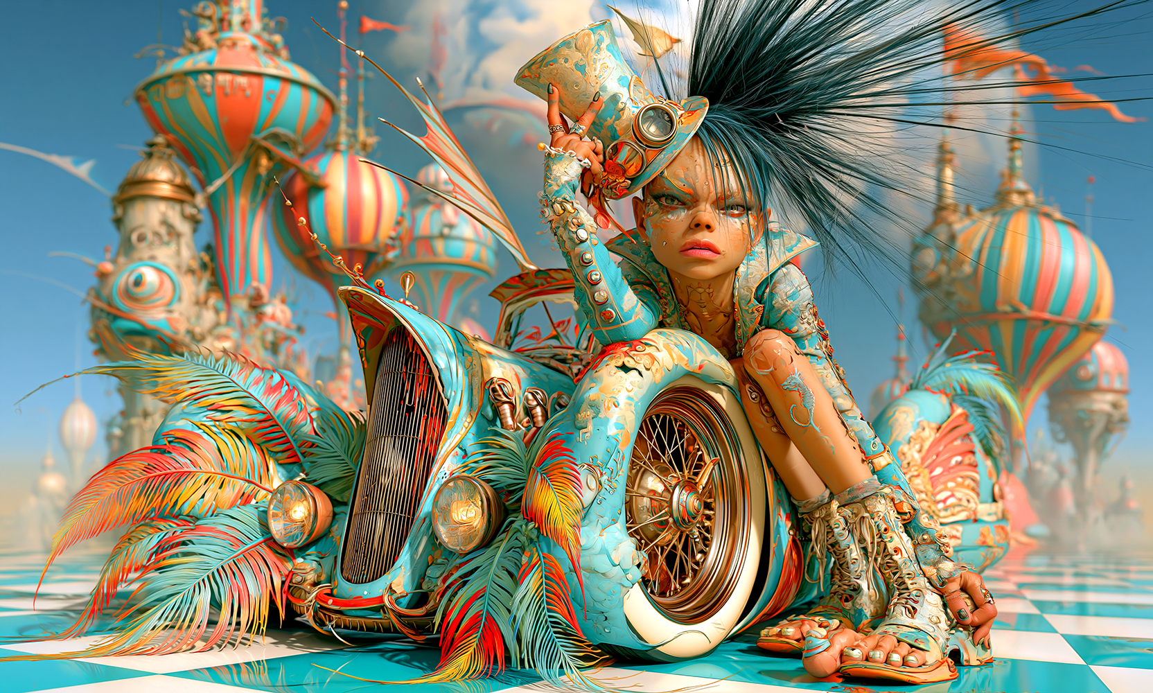 golden spoke gloved girl landscape art