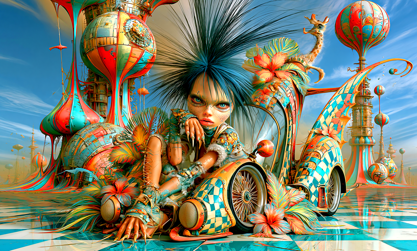 checkerboard fender girl landscape art
