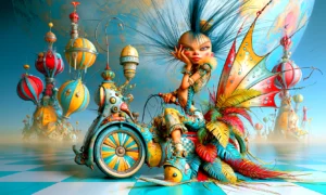 rainbow wing spoke wheel girl landscape art