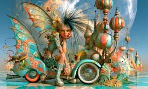 giant wing garden car girl landscape art