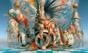frown cream coupe girl landscape art