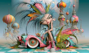 pink fender hot rod girl landscape art