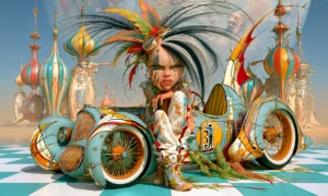 number three roadster girl landscape art