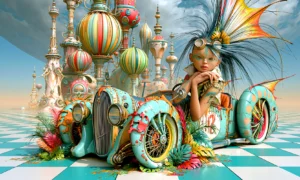 flame wing open wheel girl landscape art