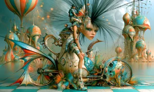 face wheel fantasy girl landscape art