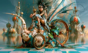 penny farthing dragon girl landscape art